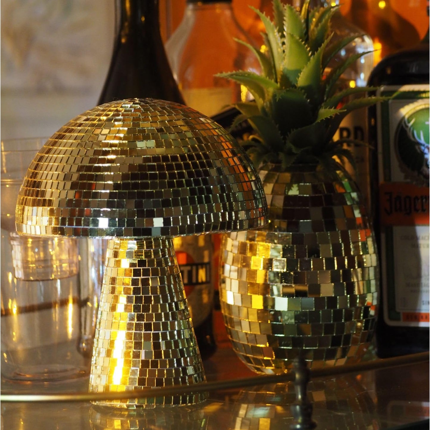 Yeehlmer Creative Mushroom Disco Ball For Party Table Decor Mirror Retro Handmade Disco Ball Mushroom Shape Home Art Decorations Bar Ornaments (Gold  L(8.3))