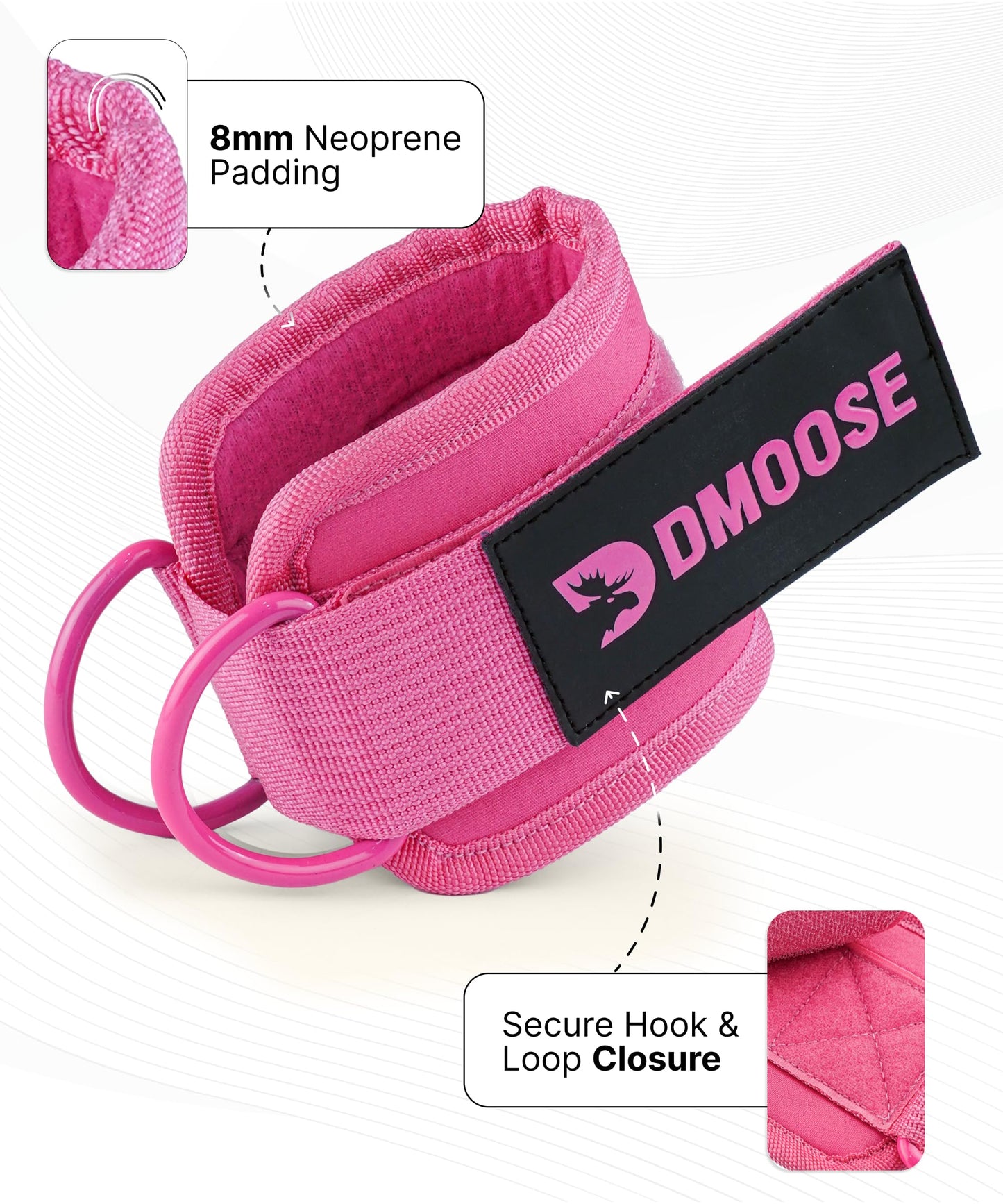 DMoose Ankle Strap for Cable Machine - One Size Fit with Premium Padding, Glute Kickback Ankle Strap, Ankle Cable Straps for Workout, Booty Workout, Leg Extension, Hip Abductors (All Pink - Single)