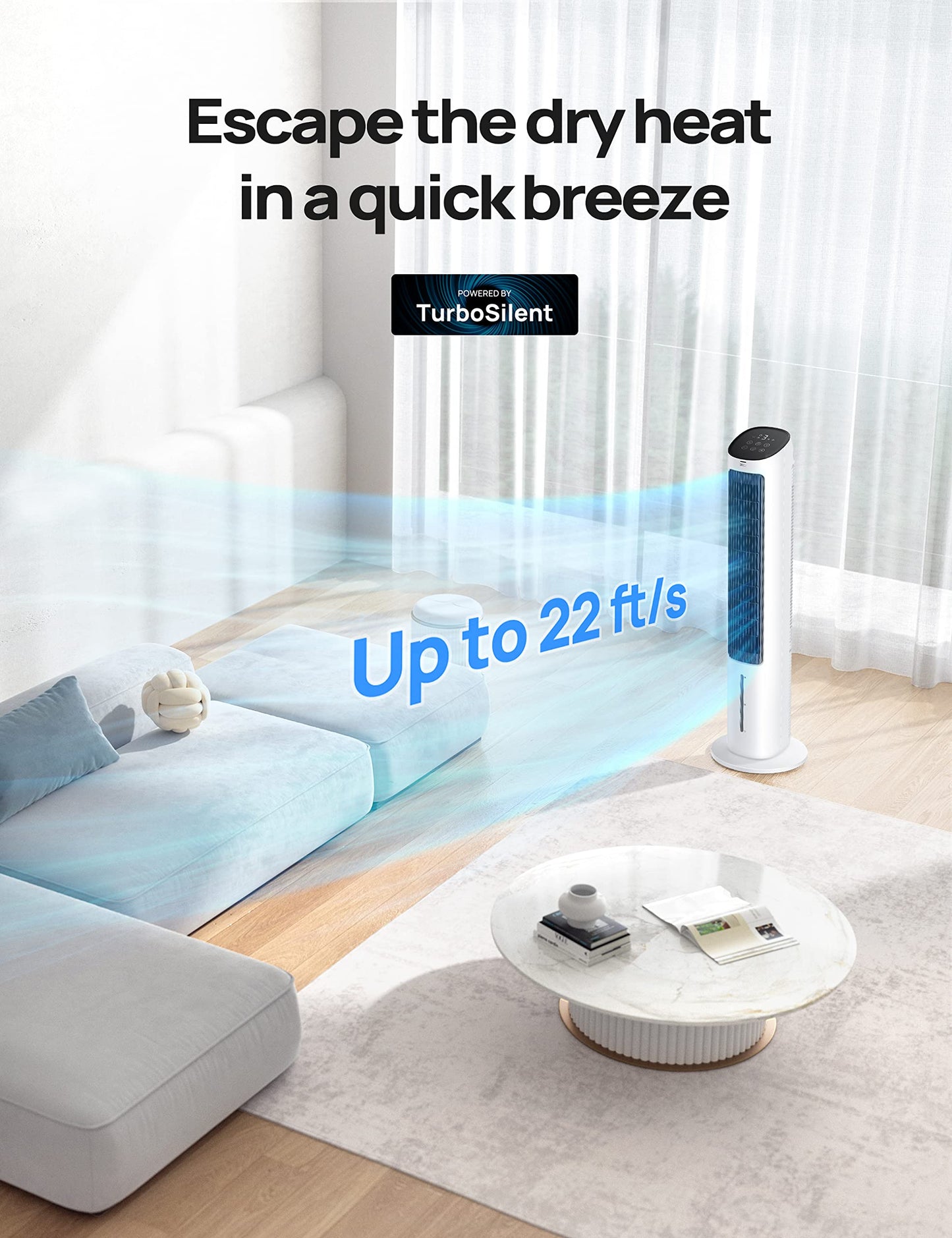 Dreo Tower Fan For Bedroom, 40 Evaporative Air Cooler, Cooling Fans That Blow Cold Air With 80 Oscillating, Removable Water Tank