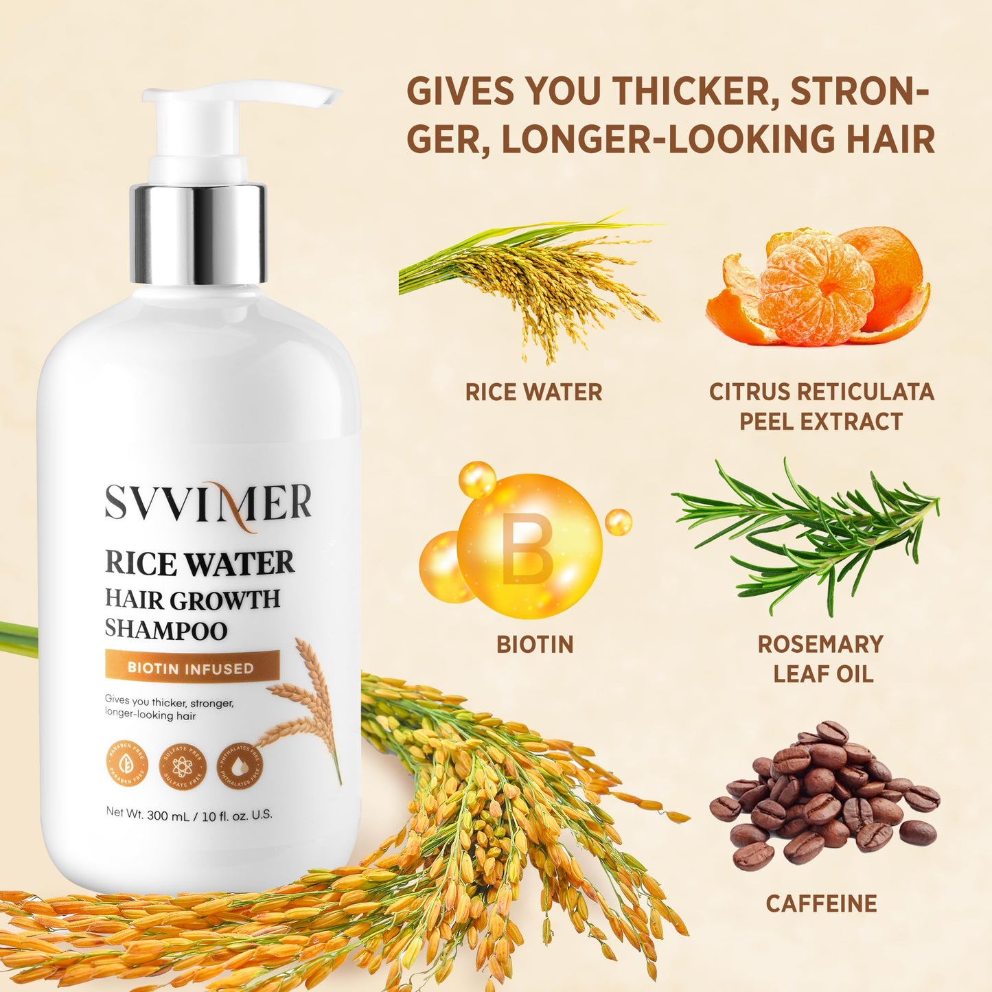 Svvimer Rice Water Hair Growth Shampoo - Thickening Shampoo with Biotin for Hair Loss and Thinning Hair