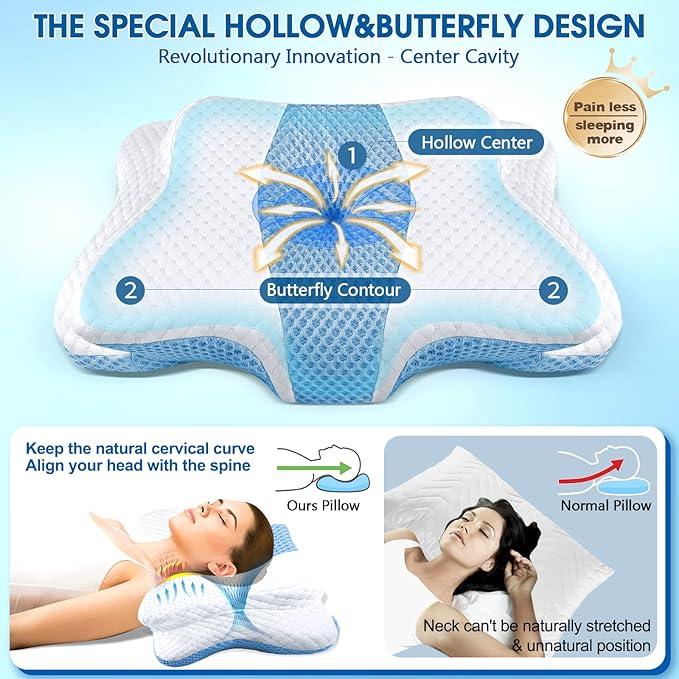 5X Pain Relief Cervical Pillow for Neck and Shoulder,Hollow Design Cervical Memory Foam Pillows, Orthopedic Ergonomic Neck Pillow,Contour Bed Pillow for Side,Back,Stomach Sleepes…