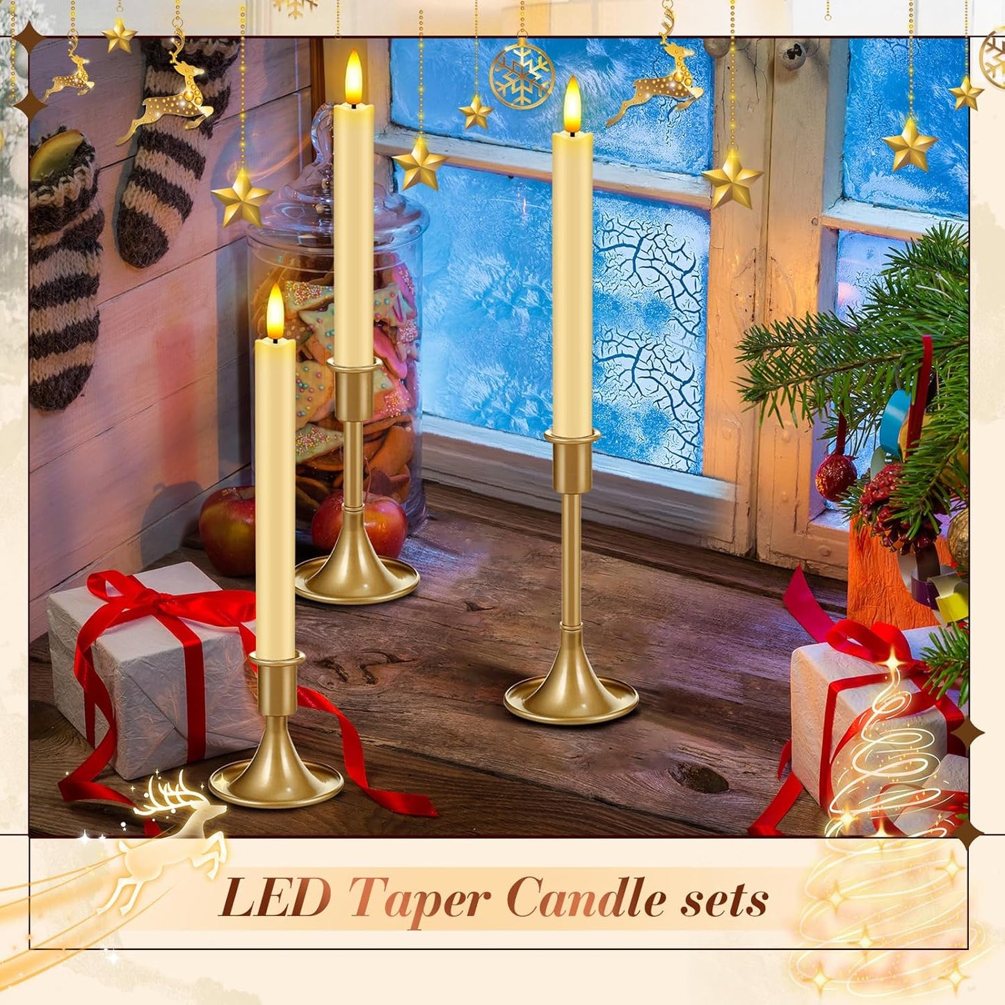 Retisee 6 Pack Taper Candles Holder Set, Candlestick Holders and 10 in Led Taper Candles with Remote Timer Flameless Candles for Holiday Wedding Table Decor(Ivory)