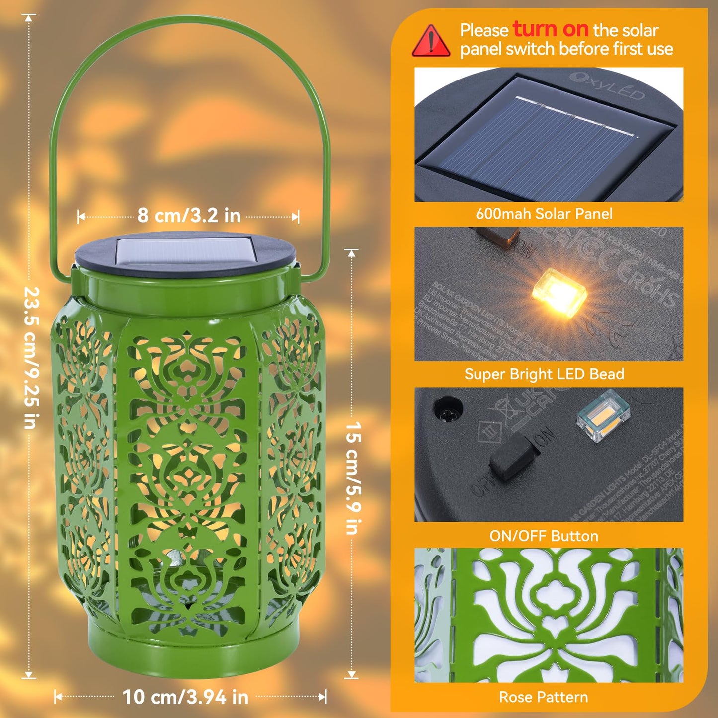 OxyLED 4 Pack Solar Lanterns - IP44 Waterproof, Multicolor LED Hanging Lights for Outdoor Garden, Patio, Yard, Model D80-0559N-30