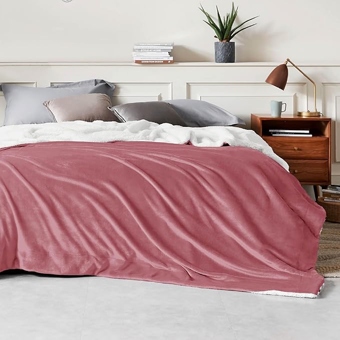 Bedsure GentleSoft Sherpa Fleece Blankets King Size for Bed - Thick and Warm, Soft Fuzzy Plush King Blanket for Winter, Dusty Rose, 108x90 Inches