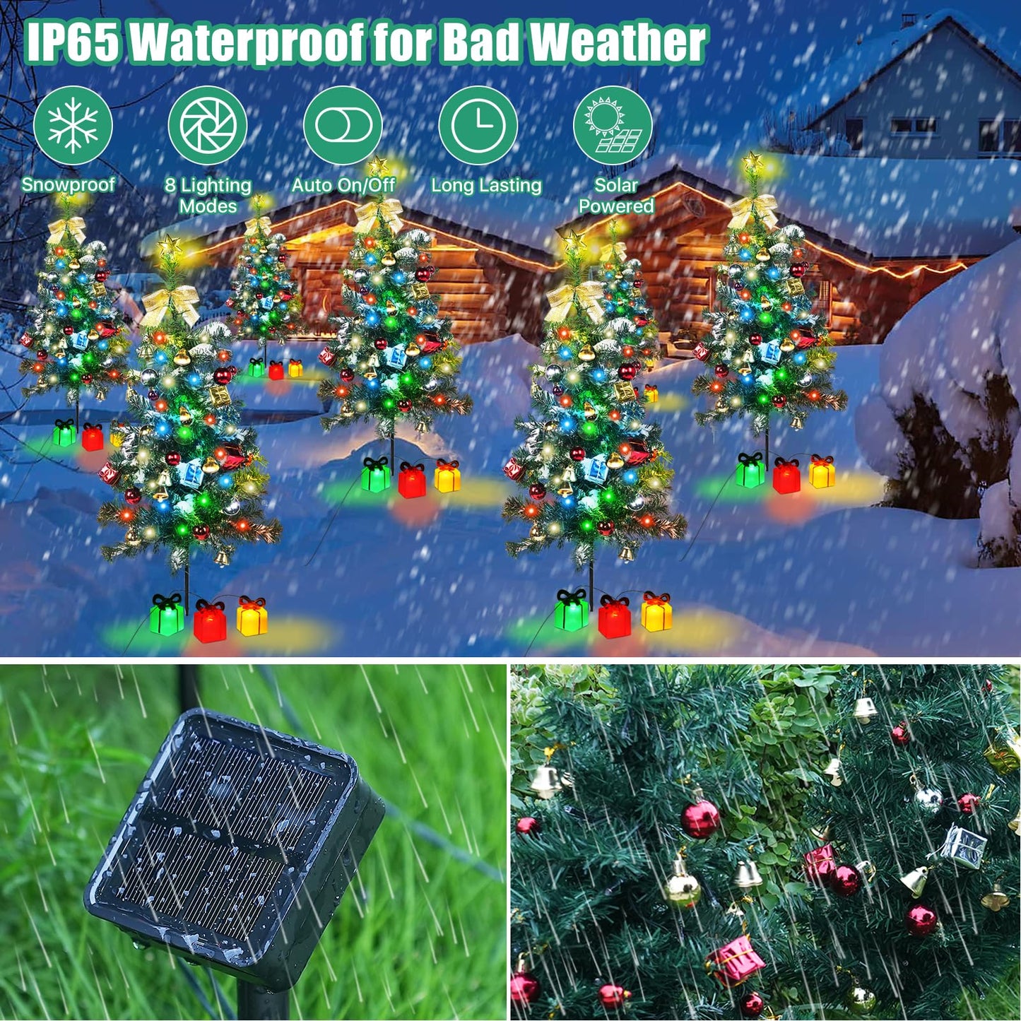 Kordain Solar Mini Christmas Tree Lights, 30 Inch, 30 LEDs, 8 Flashing Modes, Green, Model Kordain 2023, 2PCS