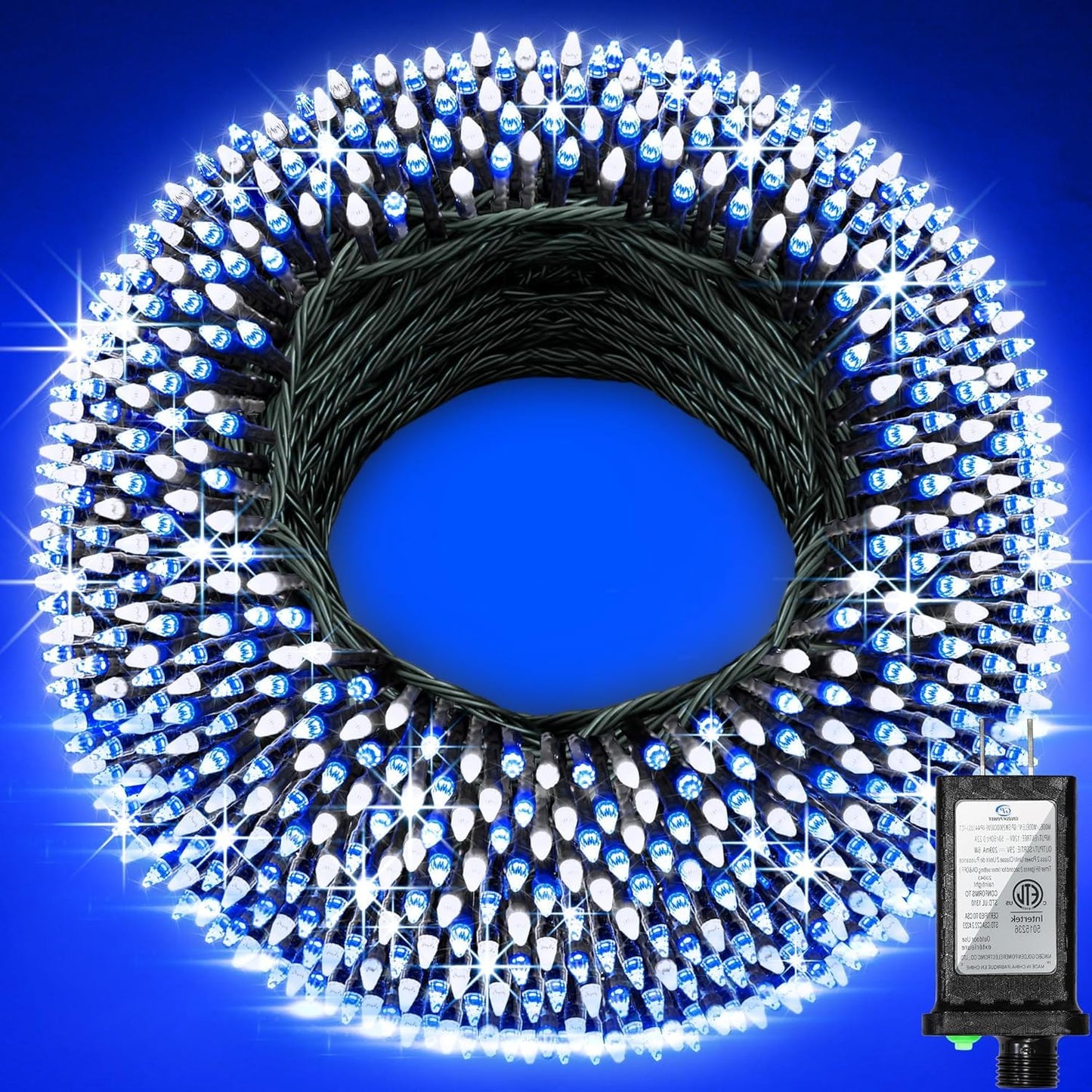 340 Led 90Ft Christmas String Lights Outdoor  12 Pro Modes And Timer Memory & Brightness  Plug In Waterproof Dark Green Wire Twinkle Light For For Xmas Yard Tree Wedding Party Decor (Blue & White)