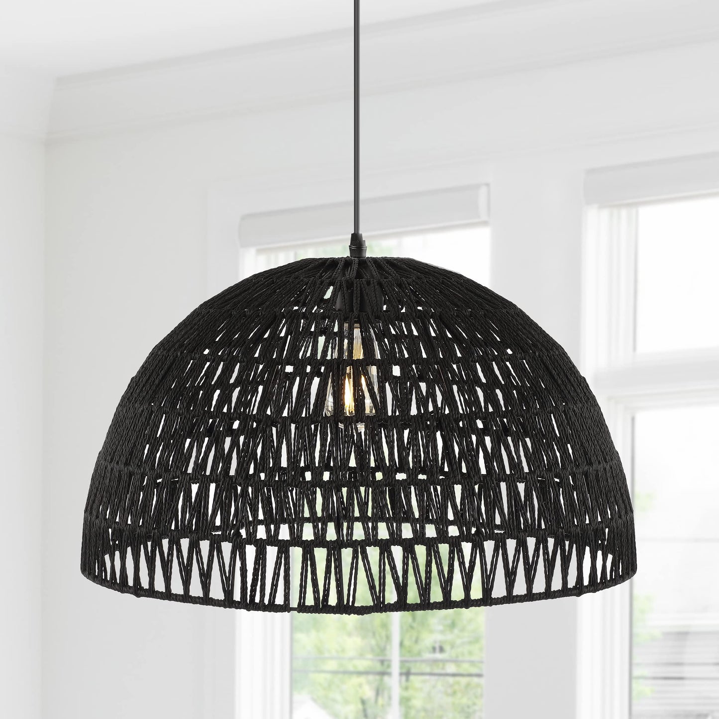 Jonathan Y Campana 20 1-Light Led Pendant, Black Woven Rattan/Iron For Dining Room, Kitchen, Living Room - Model Jyl6504C