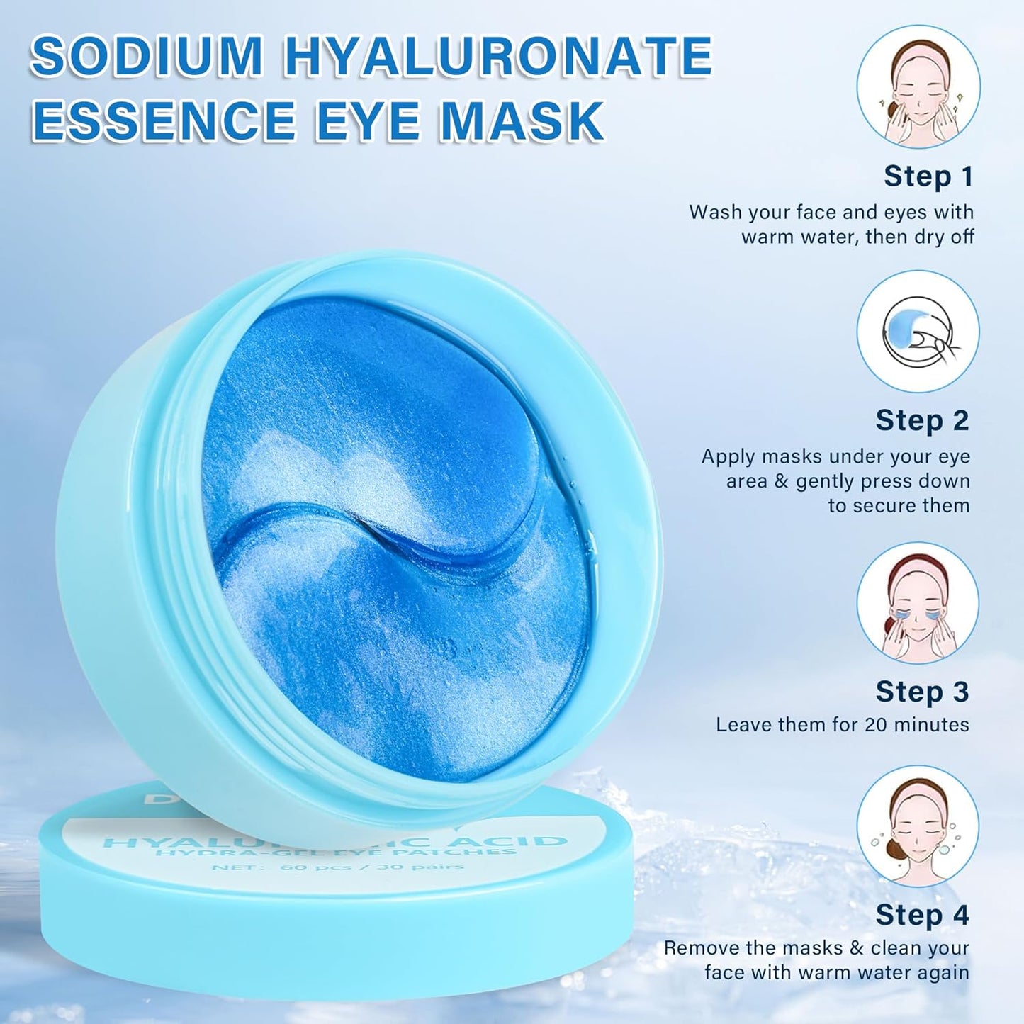 Under Eye Patches Masks - for Dark Circles, Puffy Eyes, Fine Lines, Wrinkles, Eye Bags Treatment with Collagen and Hyaluronic Acid, Moisturizing and Hydrating (60 Pcs)