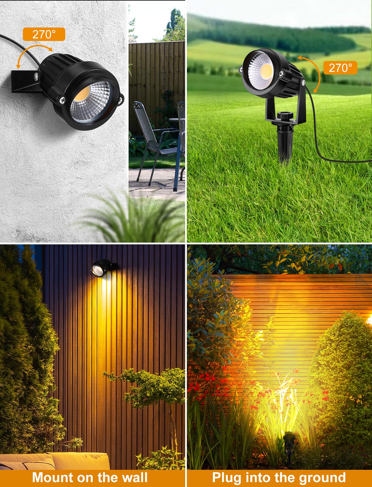 Ourleeme Outdoor Led Landscape Lighting - 4-In-1 Led Waterproof Spotlights For Outside With 36W Transformer  Spotlight Landscape Lighting Plug In House Spot Lights Outdoor For Yard Garden (Warm)