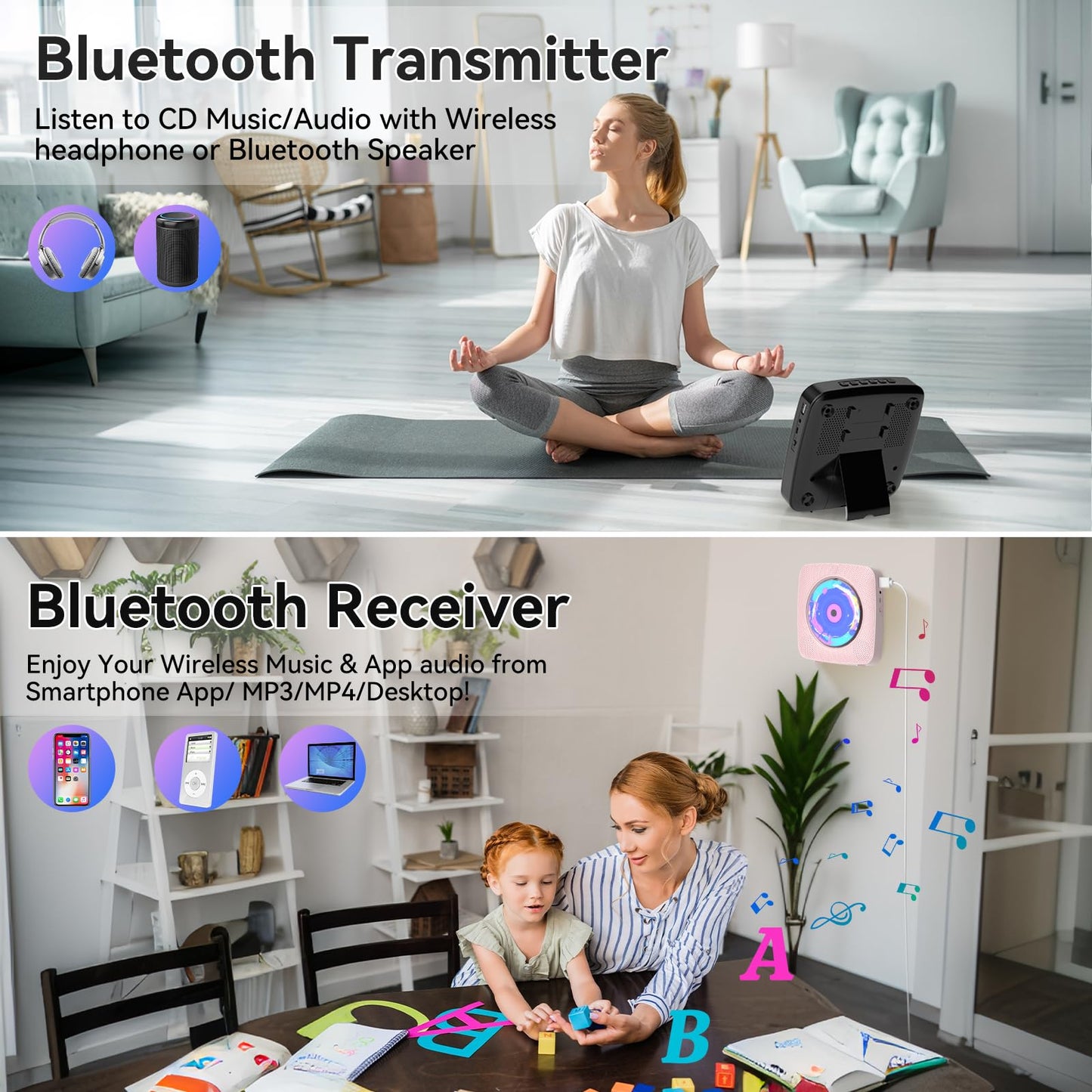 Cd Player Portable Bluetooth Rechargeable: Cd Players For Home With 1800Mah Kegaudio Desktop Wall Cd Player With Speakers Dust C
