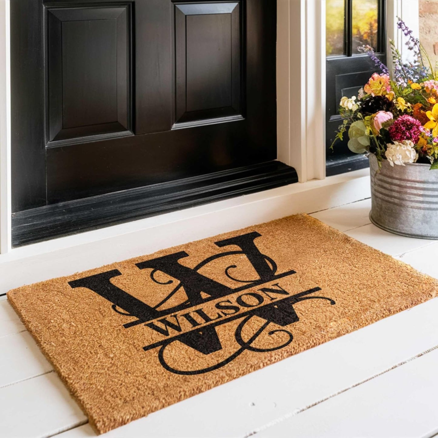 MRC Wood Products Personalized Split Monogram 16" x 24" Custom Doormat Door Mat for Front Door (16" x 24")