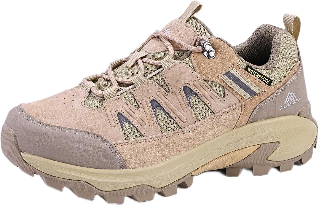 Queday Waterproof Hiking Shoes for Women Men Non Slip Leather Outdoor Backpacking Shoes All Terrain Lug Sole Camping Climb...