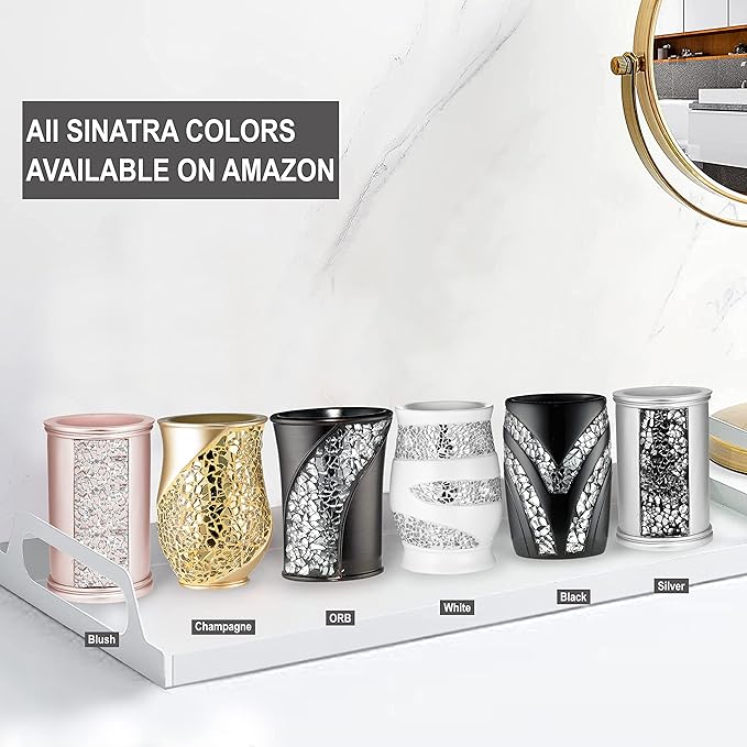 Zahari Home Sinatra Bath Tumbler Toothbrush and Toothpaste Holder Makeup Organizer, Champagne