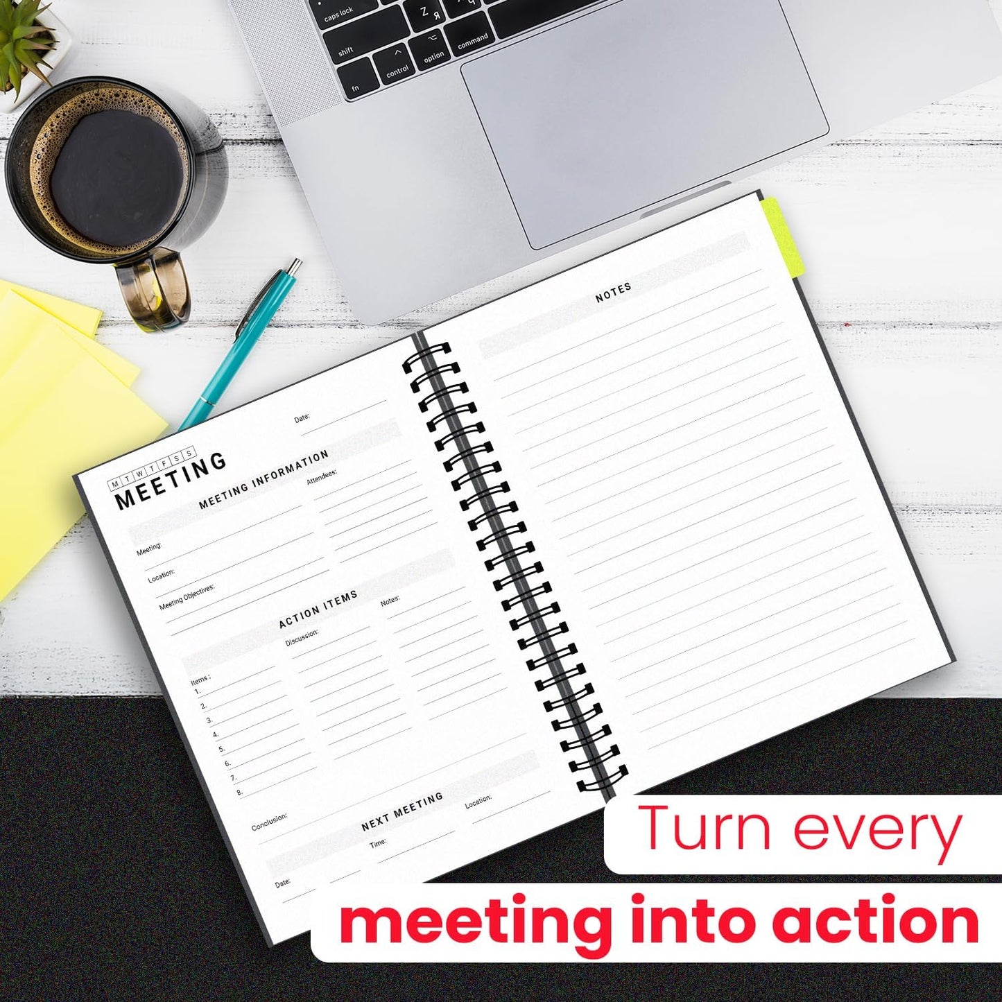 Meeting Notebook for Work 8.5x11 – Professional Meeting Planner with Monthly & Weekly Pages, Project Trackers, Notes & Grid Sections – 160 Pages, 120gsm Paper, Black Spiral, Elastic Band + Index Tabs – SEEKZ