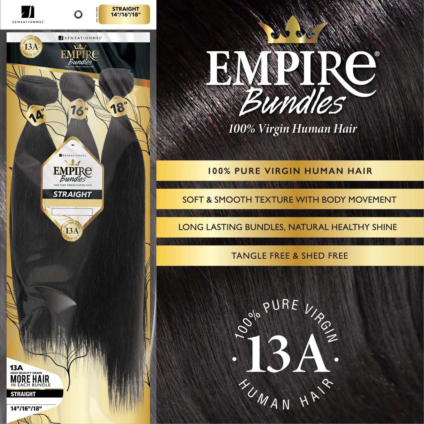 Sensationnel Empire bundles multi - straight 10a tangle shed free human hair for weaving and sew in styles (18 20 22 inch, NATUR