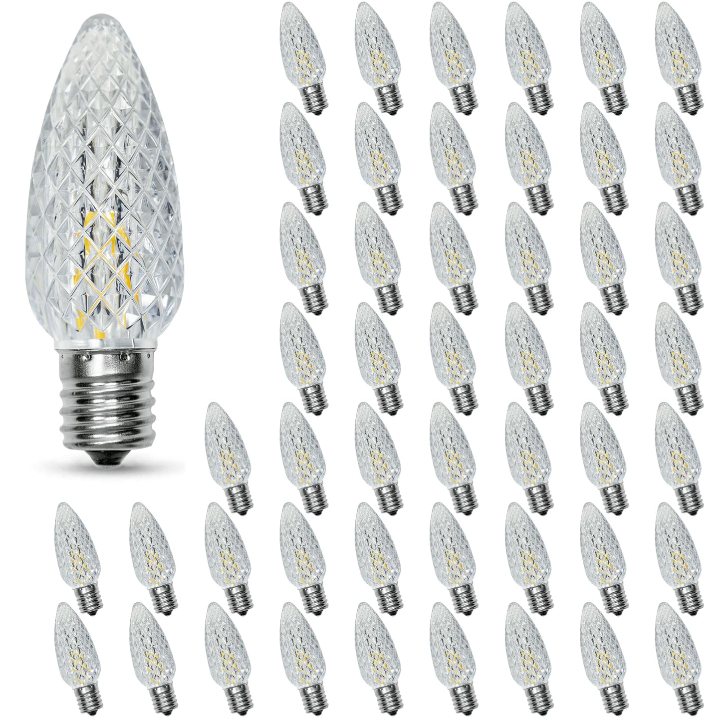 Austin Coast C9 Led Christmas Replacement Bulbs, Shatterproof, Waterproof, Warm White 2700K, 50 Pack, E17 Base, 0.6W