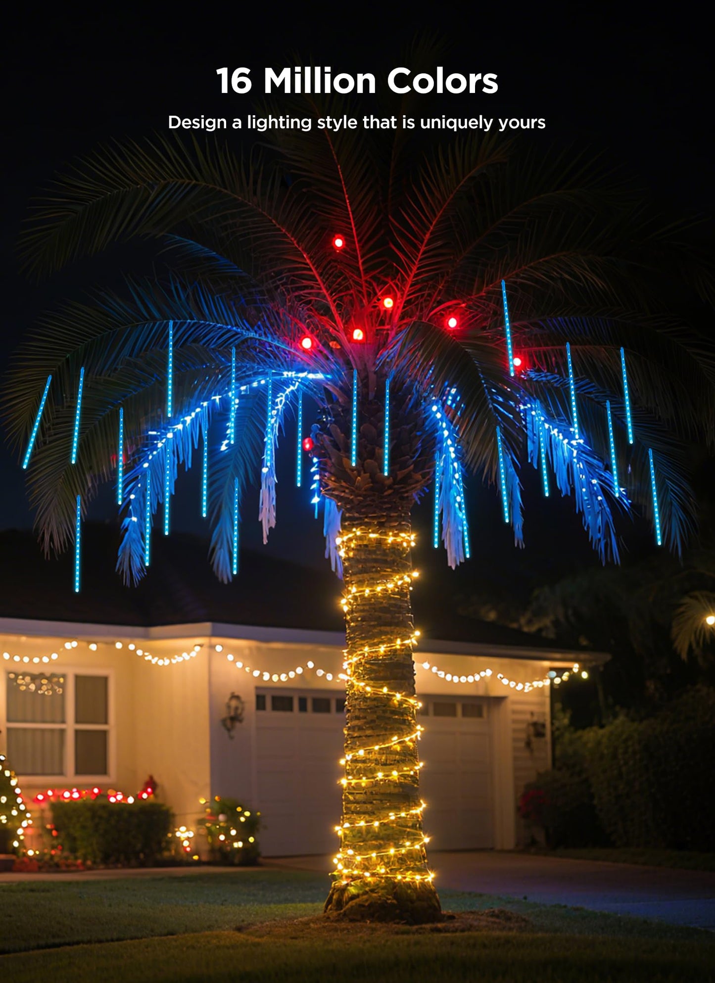 Smartdawn Smart Meteor Shower Rain Lights  24Tube 384Led 37.7Ft Color Changing Icicle Christmas Lights Outdoor Outside  App Controlled Rgb Customize Display Diy Dynamic Lighting Effect