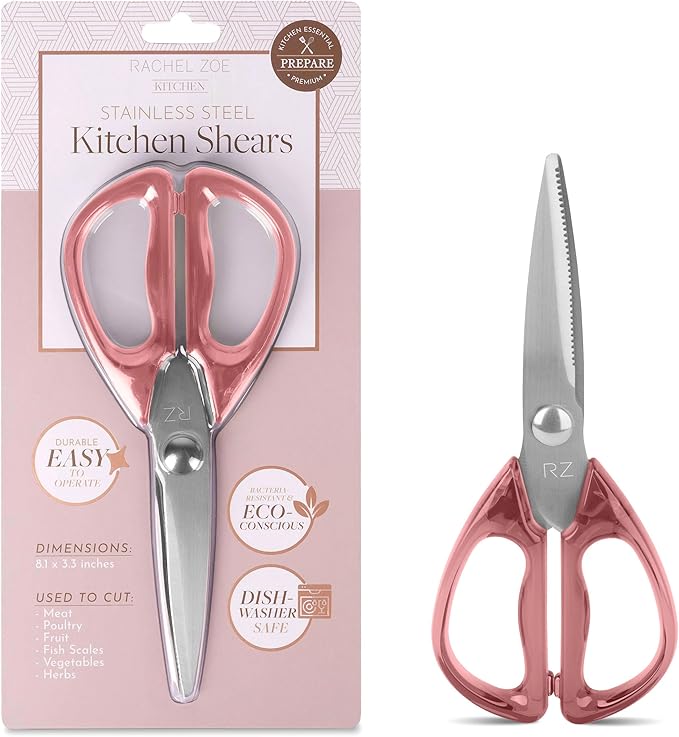 Rachel Zoe All Purpose Scissors, Scissors for Office, School or Art, Stainless Steel Sharp Shears with Large Handles, Dishwasher Safe (Pink/Silver)