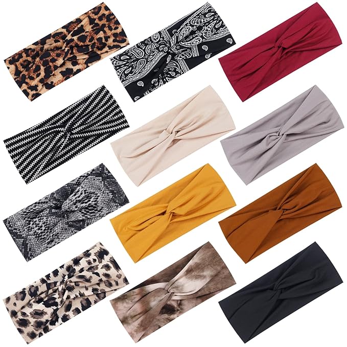 Tyfthui 12 Pack Headbands for Women, Fashionable Sports Hairbands, Elastic Wide Headbands Non Slip Workout Yoga Sport Head...