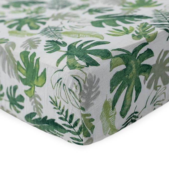 Little Unicorn Premium Crib Sheet | Breathable & Super-Soft Muslin Fabric (Tropical Leaf)