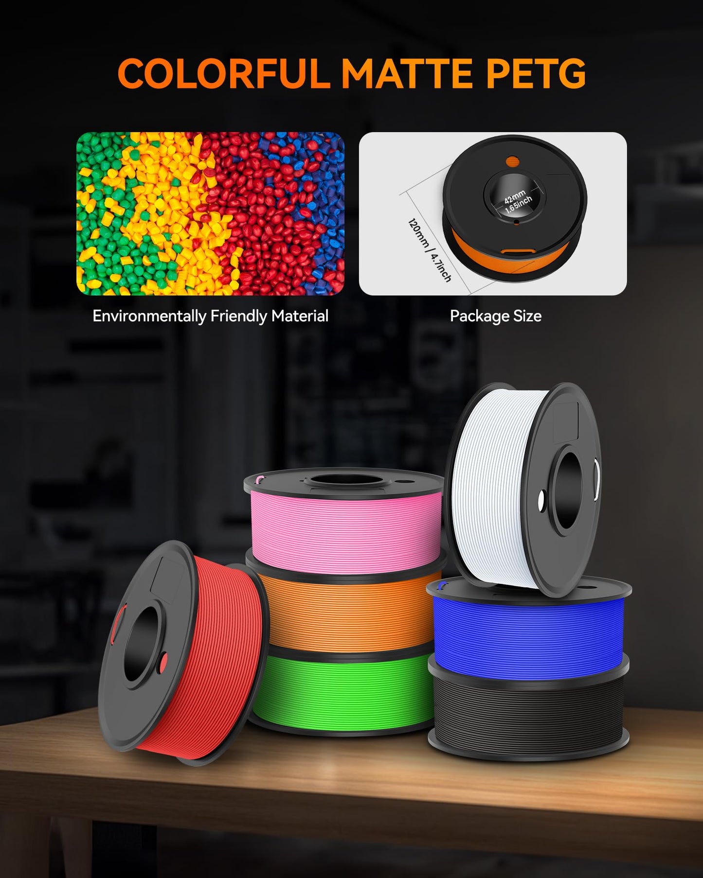 Tecbears Rapid Petg Filament Bundle,High Speed 3D Printer Filament, High Toughness Matte Petg, 250G Each Spool, 8 Pack, Black+Wh