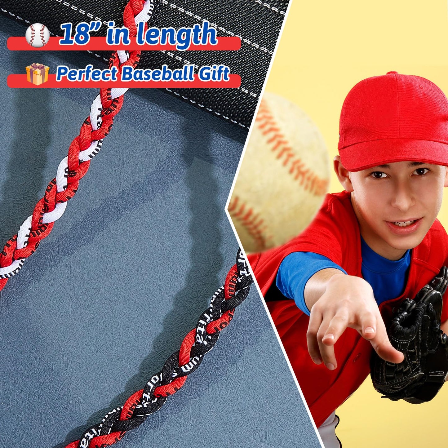 Junkin 2 Pcs Baseball Necklaces Three Braided Rope Titanium Necklace for Team Gifts Boys Men Player Softball Fans Sports (Black,