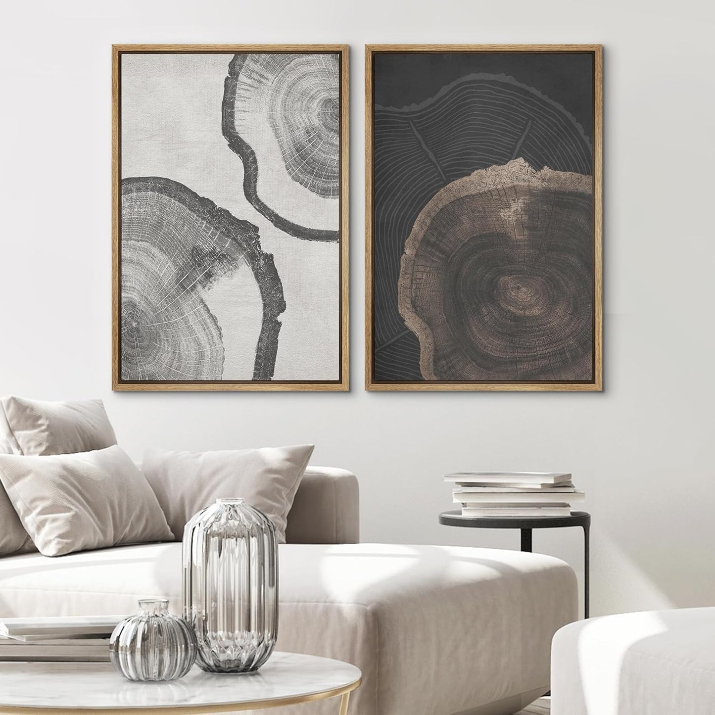 SIGNWIN Framed Canvas Print Wall Art Wood Tree Rings Abstract Illustrations Minimalist Modern Wall Art Neutral Boho Decor for Living Room, Bedroom, Office - 16"x24"x2 Natural