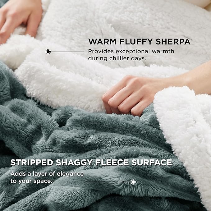 Bedsure Sherpa Blanket King Size for Bed - Super Soft, Cozy Fleece Thick Warm Blanket for Winter, GentleSoft Home Room Decor, Dark Green, 108x90 Inches