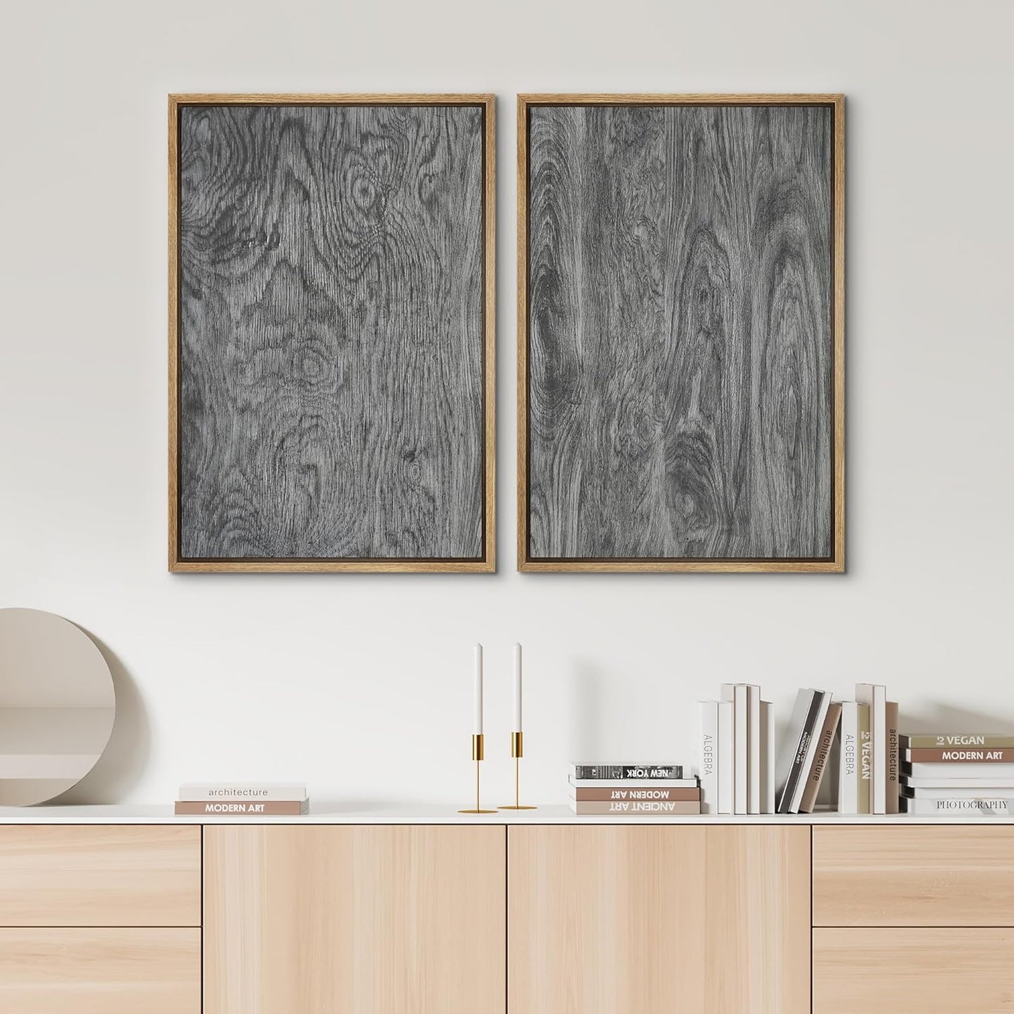 SIGNWIN Framed Canvas Print Wall Art Set Gray Wood Grain Rustic Abstract Illustrations Modern Art Minimal Decorative Nordic for Living Room, Bedroom, Office - 24"x36"x2 Natural