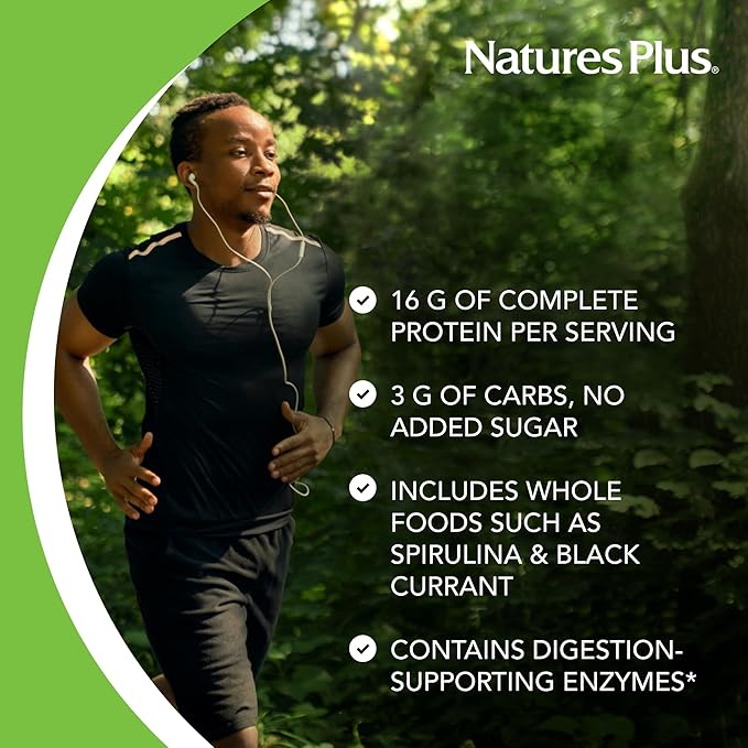 NaturesPlus Energy Shake - 0.95 lb - 16 Grams of Plant-Based Protein Per Serving - Contains Digestion-Supporting Enzymes - No Added Sugar - Non-GMO, Vegetarian, Gluten Free - 16 Servings