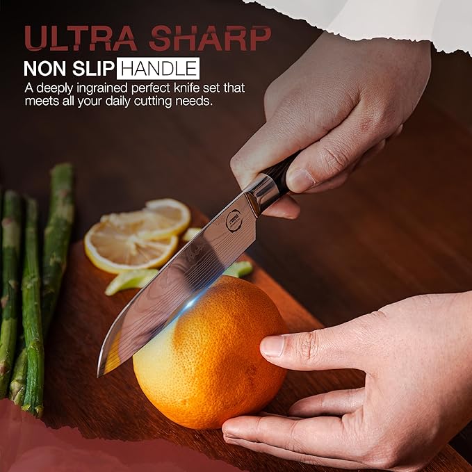 8 PC Chef Knives - High Carbon Stainless Steel Knives With Pakkawood Handles - NO Magnet or Block Included - Japanese Knife Set - Home & Professional Chef's Knife Set
