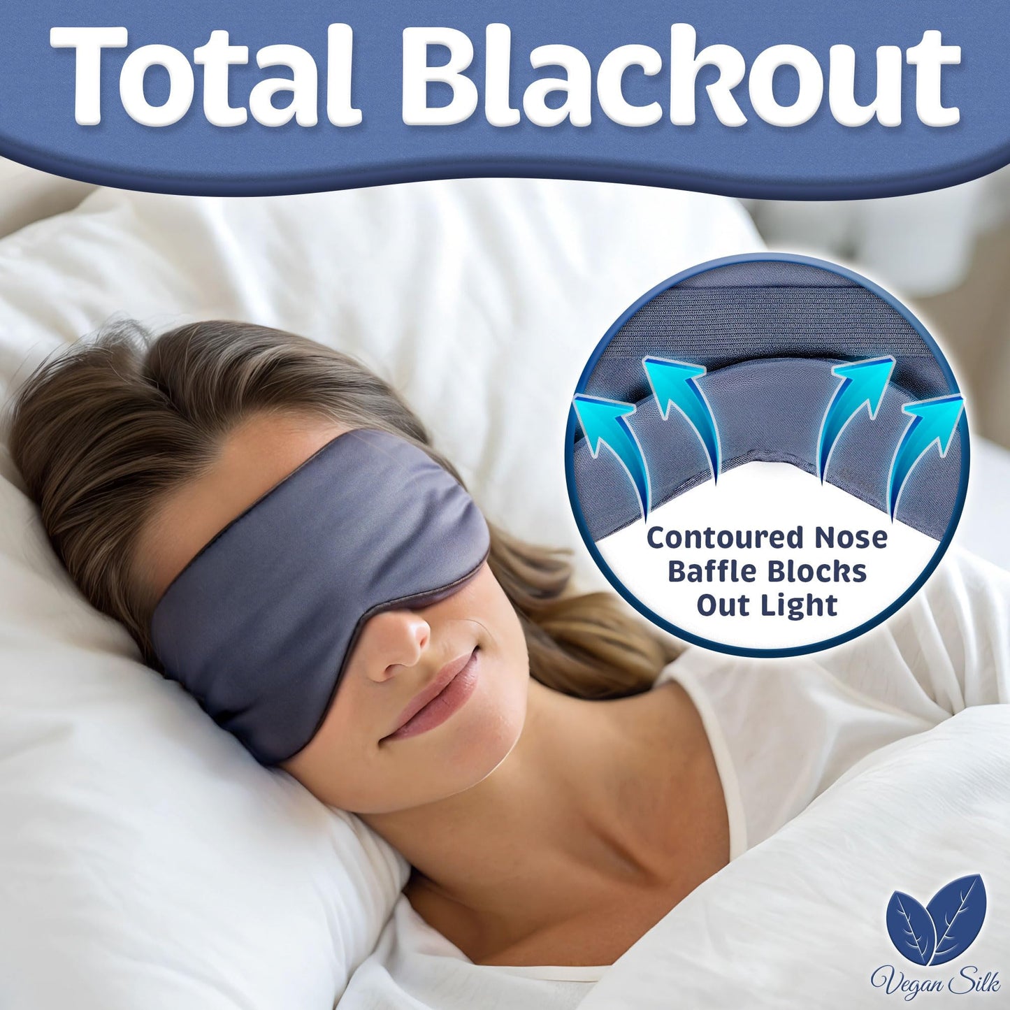 Vegan Silk - Sleep Mask - Navy Gray, 100% Viscose Derived from Bamboo - Lightweight Eye Mask with Adjustable Strap - Blackout Sleeping Blindfold for Women & Men - Comfortable Light Blocking Eye Cover