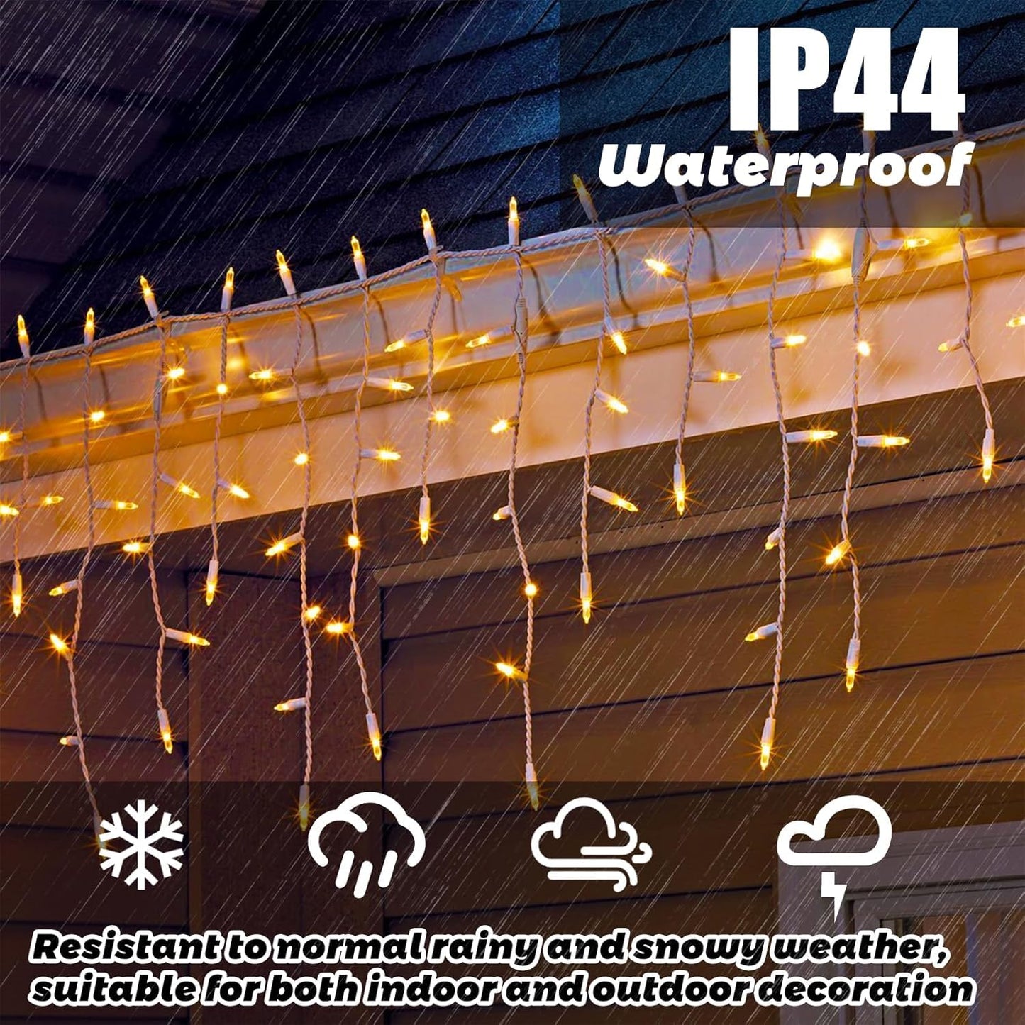 8.5 Ft 150 Icicle Lights Christmas String Lights Warmwhite Christmas Decorations Plug In Waterproof Outdoor Indoor Decor For Xmas  Thanksgiving Day  Party  Patio  Courtyard  Window  Fence Decor