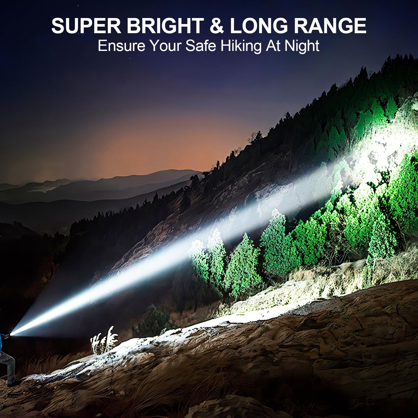 Flashlights High Lumens Rechargeable  20000 Lumens Super Bright 1500 Meters Long Range Small Powerful Flashlight  6 Modes Led Tactical Pocket Waterproof Flash Light For Home Emergency (1  Yellow Gold)