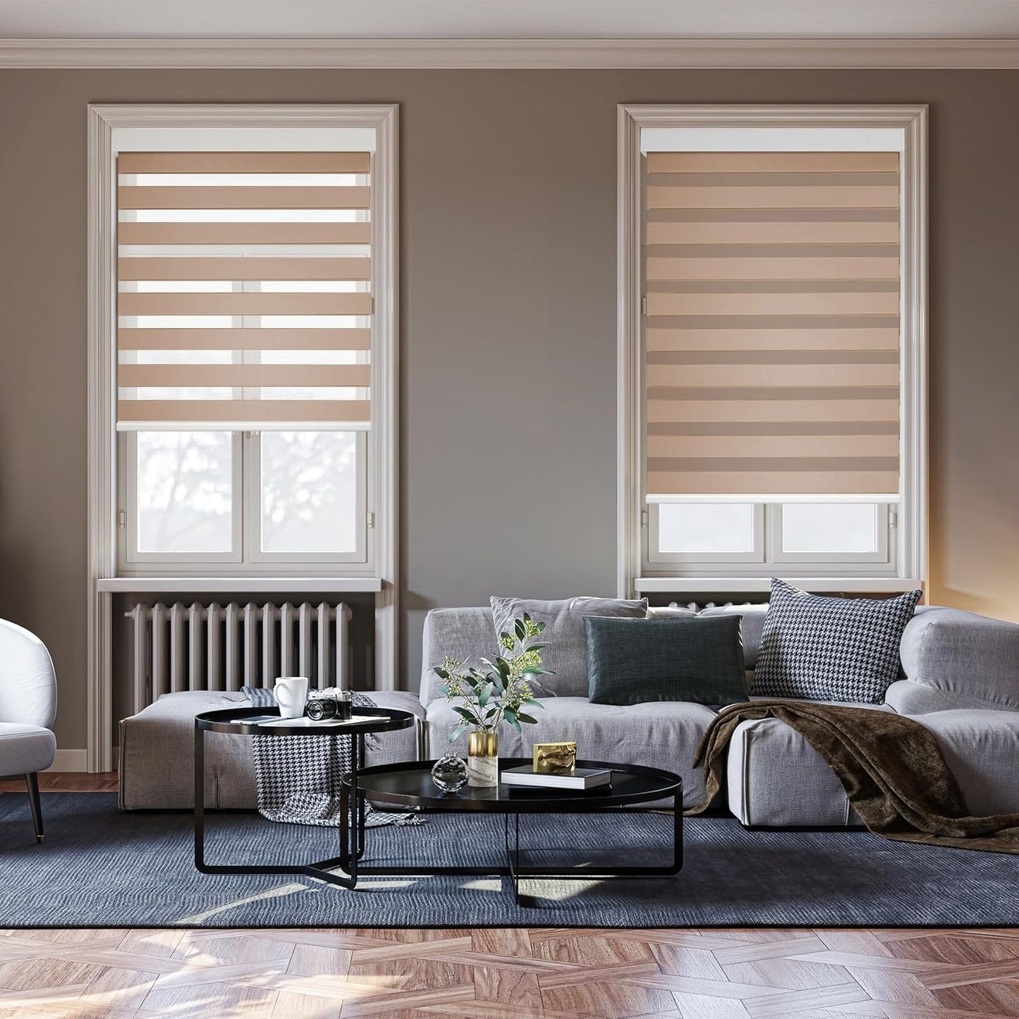 HESTIA Cordless Zebra Blinds Light Filtering Roller Shades UV Blocking Blackout Privacy Indoor Window Blind for Home Office Day and Night, Beige,48" W x 48" H