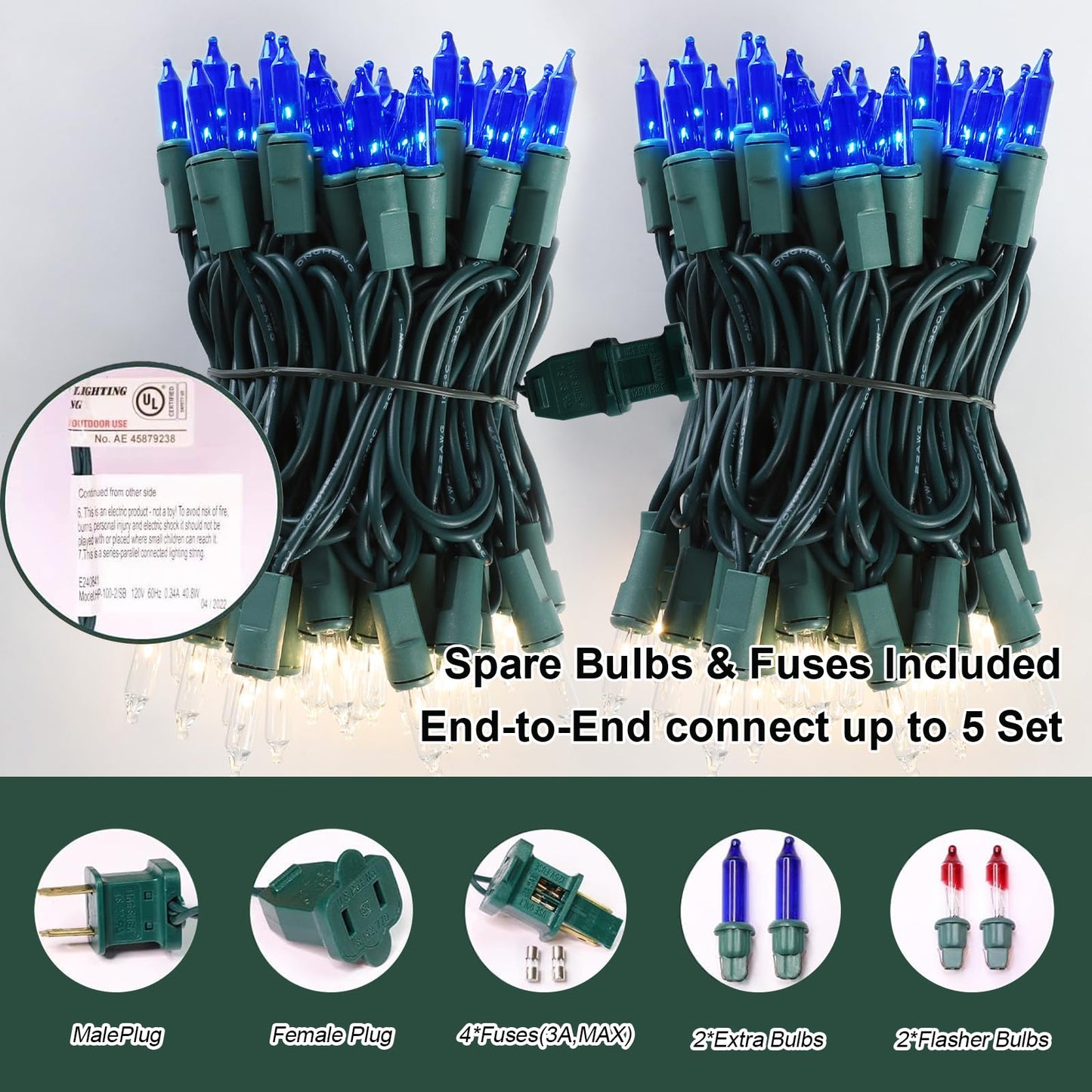 Lamphome Blue Clear Christmas String Lights  100 Ct 20Ft Incandescent Mini Fairy Lights Set  Ul Certified Green Wire Lights For Indoor Outdoor Halloween Holiday Home Xmas Tree Patio D?Cor