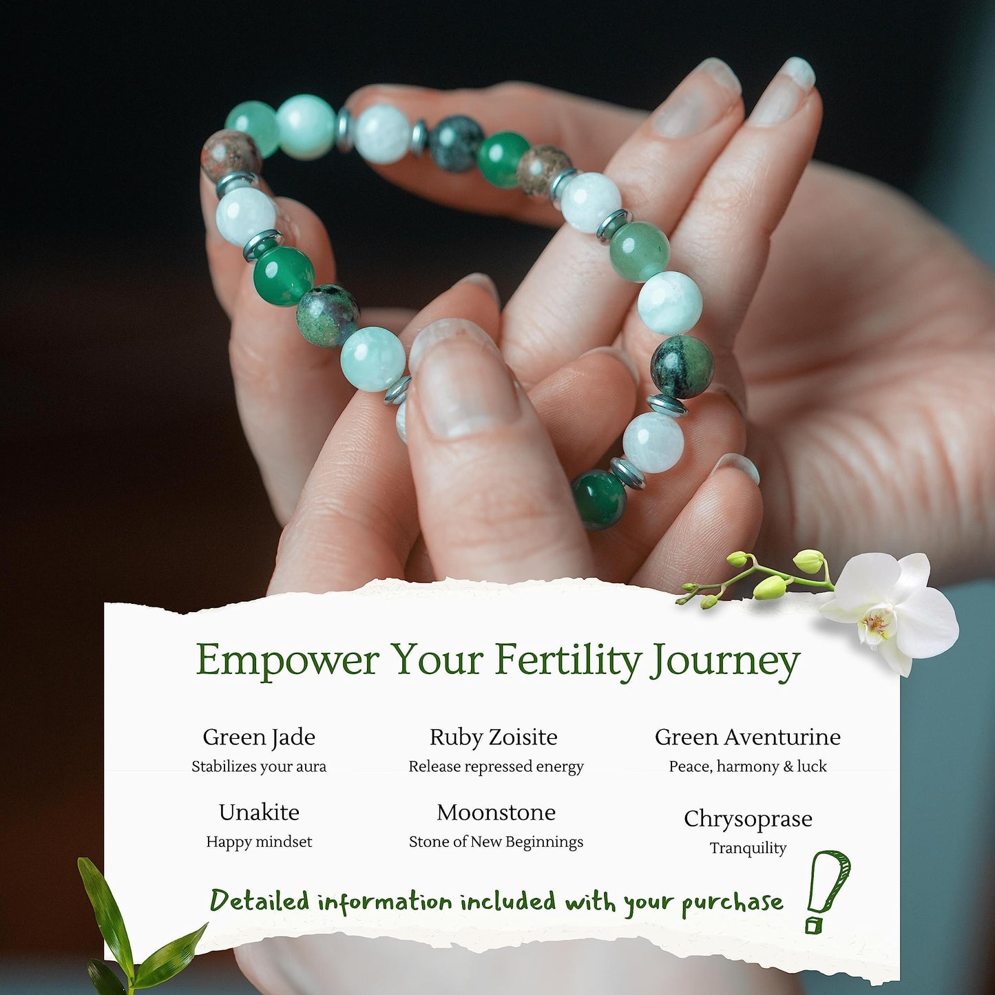 Mother's Ray Fertility Bracelets For Women - Natural Crystals and Gemstones - 8mm Beaded Stretch Bracelet - One Size Fits All - Infertility Gifts For Women IVF Must Haves