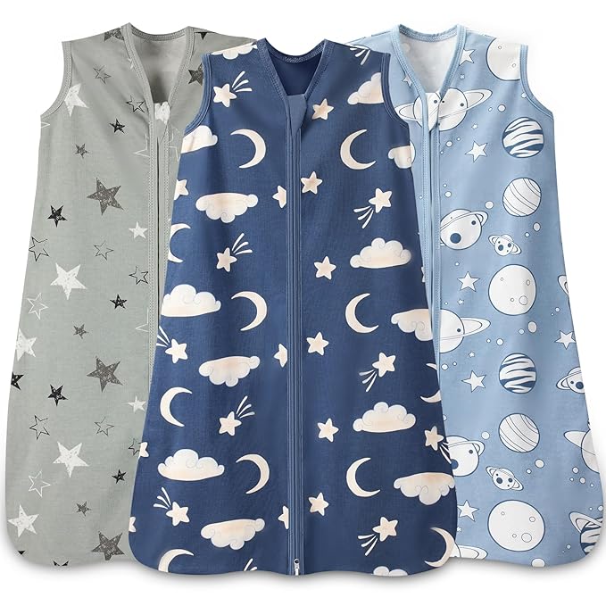 Wrrernsin Baby Sleep Sack 0-6 Months,100% Cotton TOG 0.5 Wearable Blanket for Newborn and Infant, 3 Pack 2-Way Zipper Ligh...