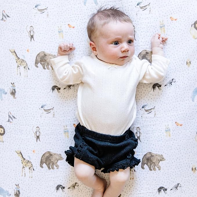 Little Unicorn Premium Crib Sheet | Breathable & Super-Soft Muslin Fabric (Party Animals)