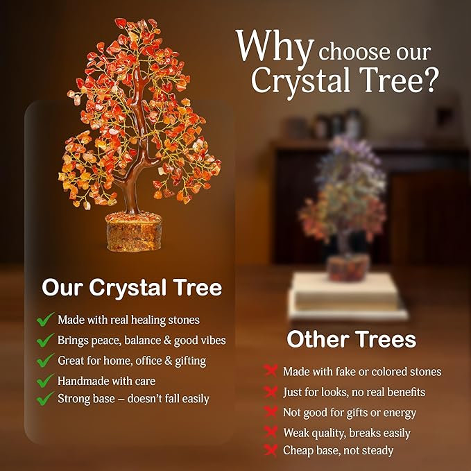 Carnelian Crystal - Gem Tree, Stone Tree, Crystal Money Tree, Spiritual Home Decor, Wealth Stones and Crystals, Crystal Tree for Positive Energy, Home Decor Gifts Money Tree Feng Shui