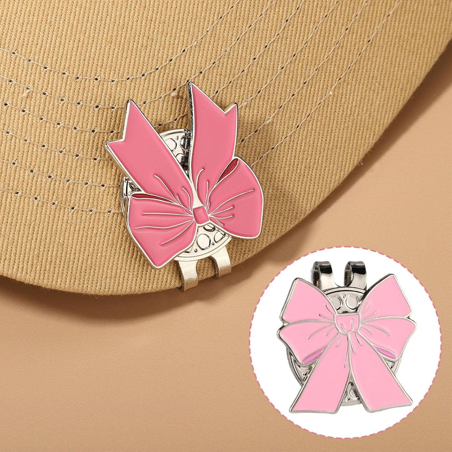 2pcs Magnetic Golf Ball Markers, Pink Bow Golf Ball Marker Hat Clip Strong Magnetic Cute Decoration Accessory for Hat Bags Women Golfer