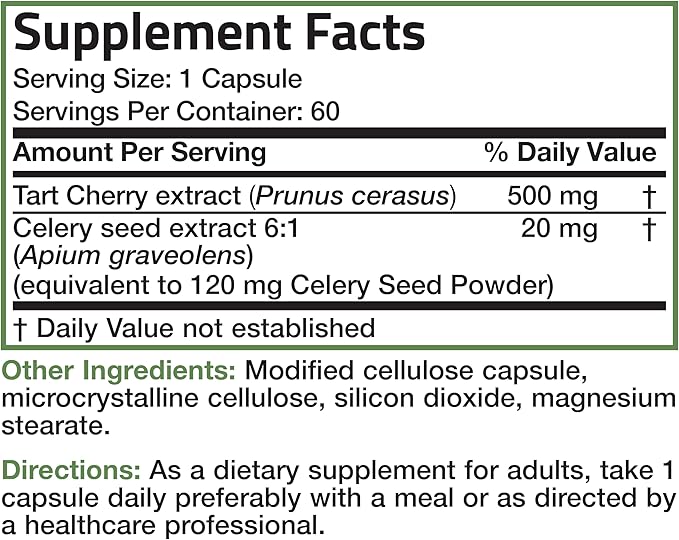 Bronson Tart Cherry Extract + Celery Seed Capsules - Powerful Uric Acid Cleanse, Joint Mobility Support & Muscle Recovery Supplement - Non-GMO Formula - 60 Vegetarian Capsules