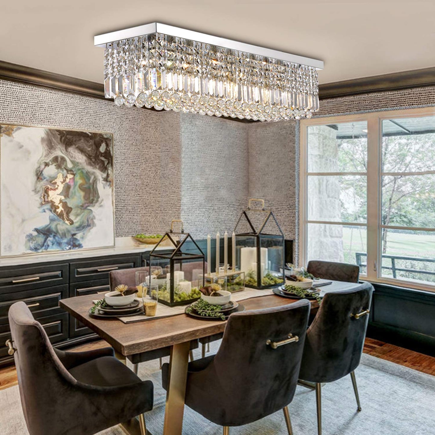 7Pm Crystal Chandelier For Dining Room, Chrome Stainless Steel, 40X10X10, Model Cl010895