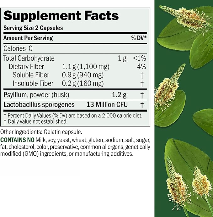 ANDREW LESSMAN Fibermucil 180 Capsules -Psyllium Husk Powder. Gently Promotes Regularity and Digestive Health. Rich in Fiber. Gentle, Easy, Effective. No Additives. Small Easy to Swallow Capsules