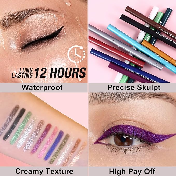 Bronze Eyeliner Waterproof Retractable Bronze Eyeliner Pencil Smudge-proof Long Lasting Hypoallergenic (10# brown yellow shimmer)