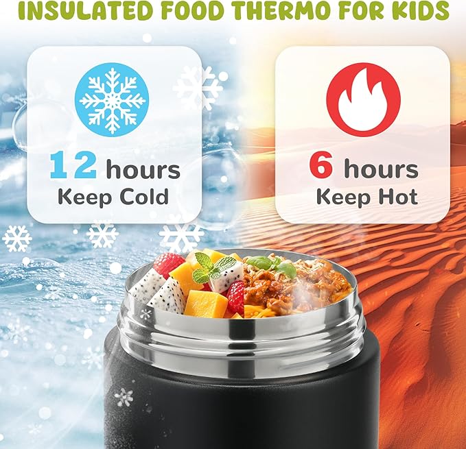 10oz Soup Thermo for Hot Food Kids Insulated Food Jar Container with Spoon Width Mouth Stainless Steel Leak Proof Thermo Lunch Box for School Travel