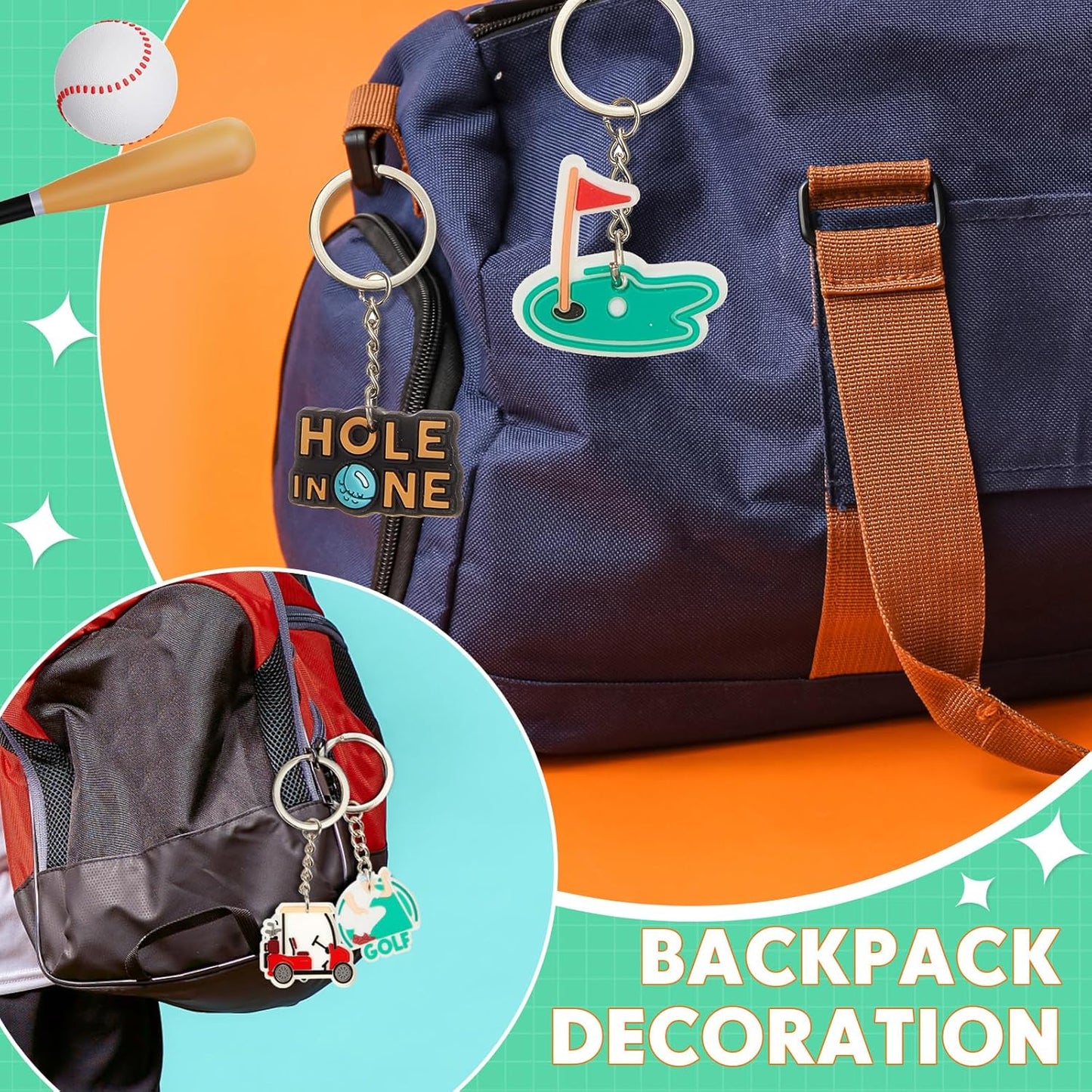 Batiyeer 36 Pack Golf Ball Keychains Bulk Party Favors Sports Ball Key Chains Funny Keyring Gifts for Birthday Supplies