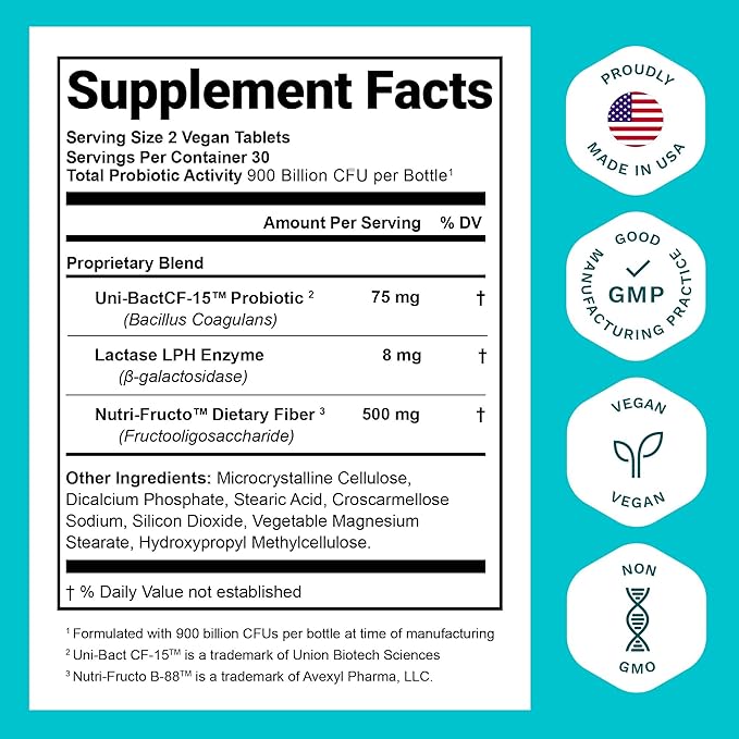 Probiotics for Women and Men - with Natural Lactase Enzyme & Prebiotic Fiber for Digestive Health - 80%+ Stronger Supplement for Gut Health Support - Vegan Raw Probiotic Formula, 3 Count of 60 Tablets