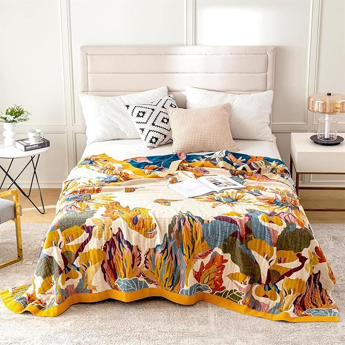 MSGKV Boho Throw Blanket King Size Warm Blanket for Couch and Sofa Blankets Cover for Living Room Throw Blankets Fall Cozy Bed Quilt(D-Flower and Butterfly, 108" x 90"(King))