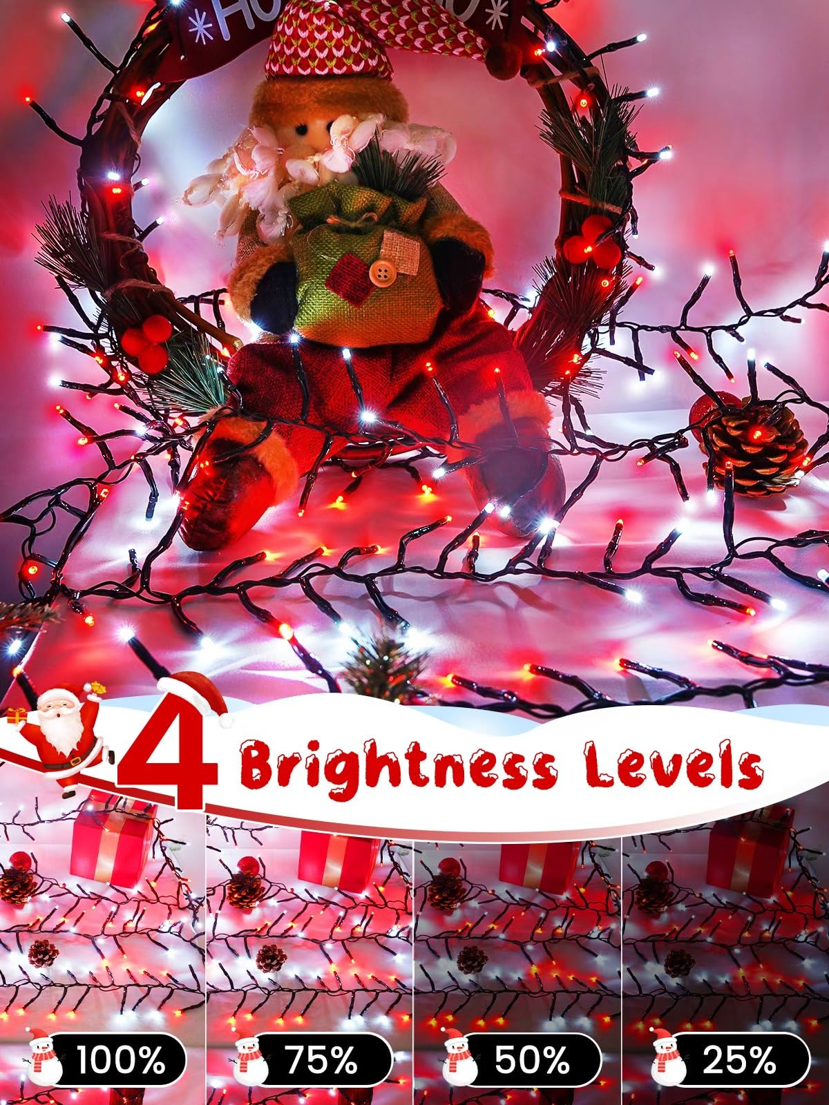 50Ft 1000 Led Christmas Cluster Lights  Fire er String Lights With Remote & 8 Modes & Timer  Waterproof Fairy Twinkle Light Plug In For Indoor Outdoor Party Garden Xmas Tree Decoration  Red White